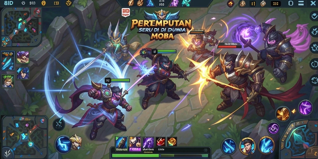 Tangkapan layar menampilkan aksi seru dalam permainan MOBA.