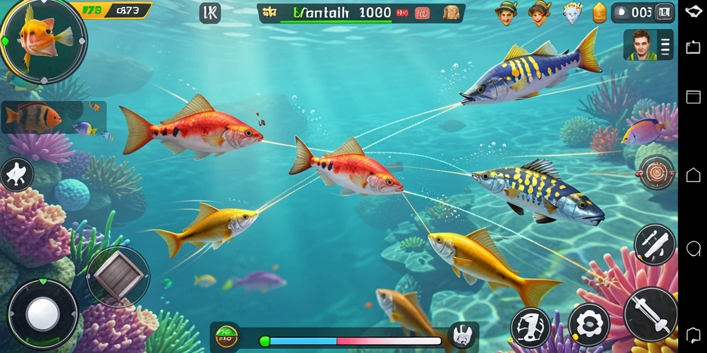Tampilan gameplay D73 dengan aksi menembak ikan yang seru.