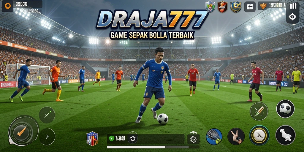 Tampilan gameplay seru di DRAJA777 dengan aksi sepak bola nyata.
