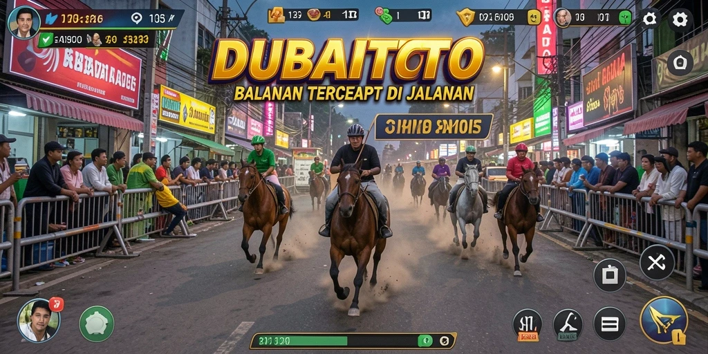 Gameplay DUBAITOTO menampilkan balapan seru di jalanan kota.