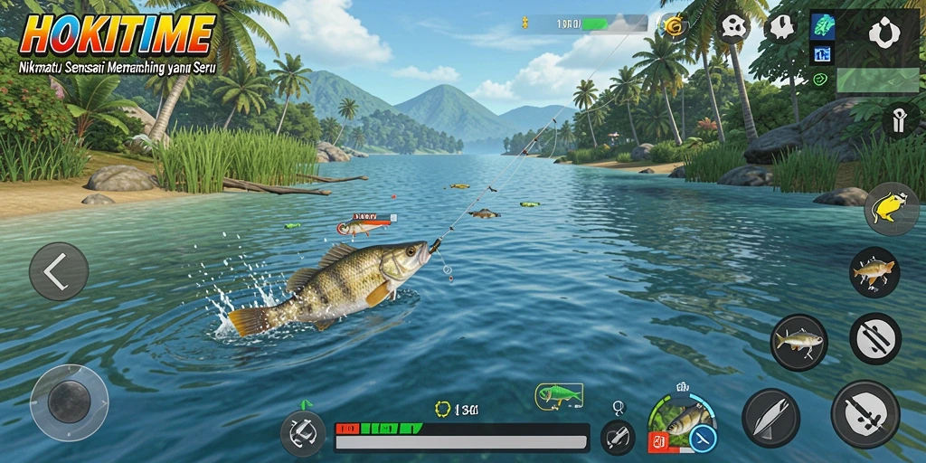 Gameplay HOKITIME yang mendebarkan saat memancing di lokasi indah.