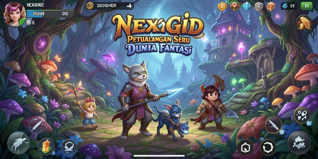 Screenshot gameplay NEXGID yang menunjukkan petualangan fantastis.