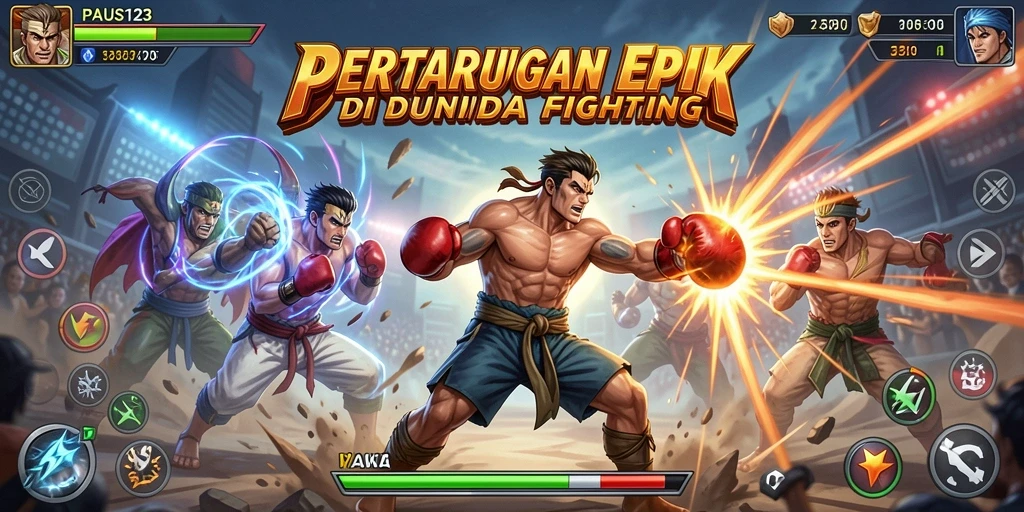 Tampilan layar pertarungan seru di PAUS123 dengan karakter yang beraksi.