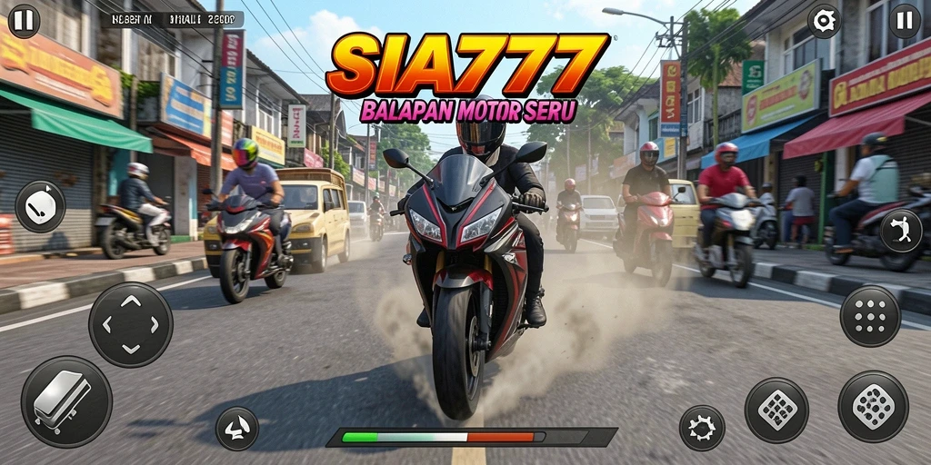 Screenshot SIA777 menampilkan balapan motor di jalanan kota.