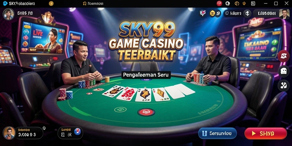 Tampilan screenshot utama SKY99 menampilkan dealer live yang sedang bermain blackjack.